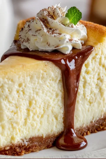 Slice of Million Dollar Cream Cheese Cake on a plate with fresh berries.