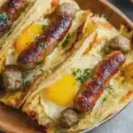 French Toast Sausage and Egg Tacos