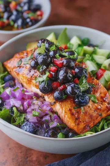 Salmon Power Bowls with Blueberry Salsa