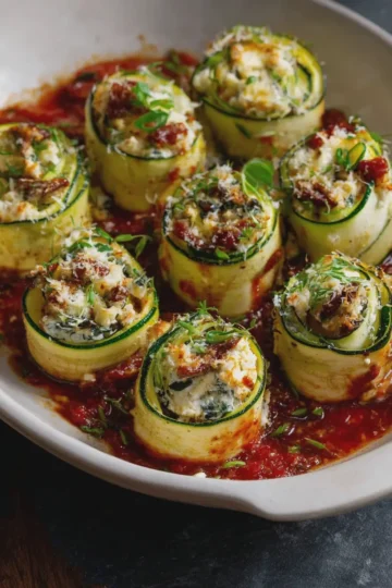 Zucchini Rolls with herbed sun-dried tomato tofu ricotta