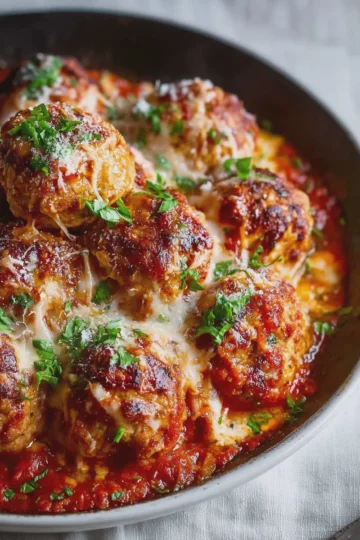 Cheesy Skillet Chicken Parmesan Meatballs