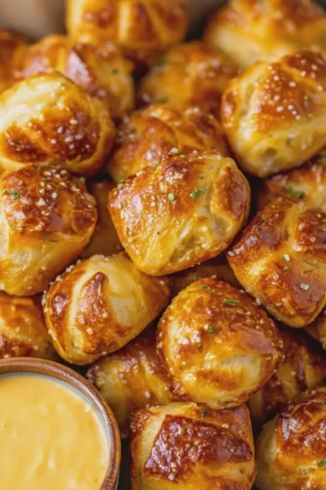 Easy Biscuit Pretzel Bites with Cheese Sauce