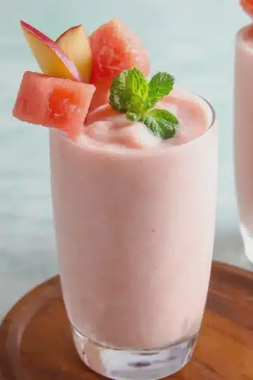 Frosty Summer Strawberry Watermelon Smoothie with Peaches
