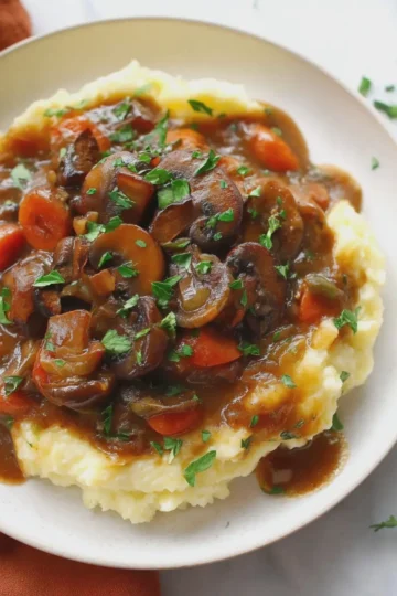 Vegan Mushroom Bourguignon With Potato Cauliflower Mash