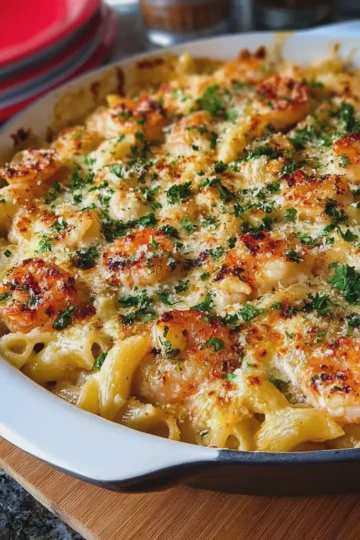 Creamy Garlic Shrimp Pasta Bake