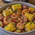 Slow Cooker Cajun Shrimp Boil with Potatoes, Sweet Corn and Garlic Butter