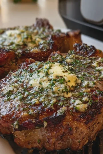 Air Fryer Garlic Herb Butter Ribeye Steaks