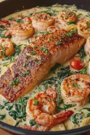Italian Creamy Salmon and Shrimp Skillet