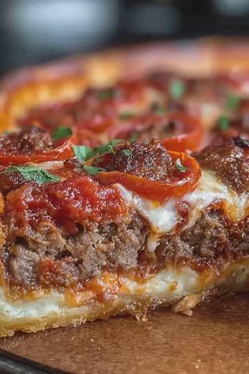 Chicago Style Deep Dish Beef and Italian Sausage Pizza
