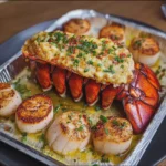 Garlic Butter Lobster Tail and Seared Scallops