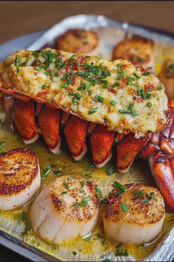 Garlic Butter Lobster Tail and Seared Scallops