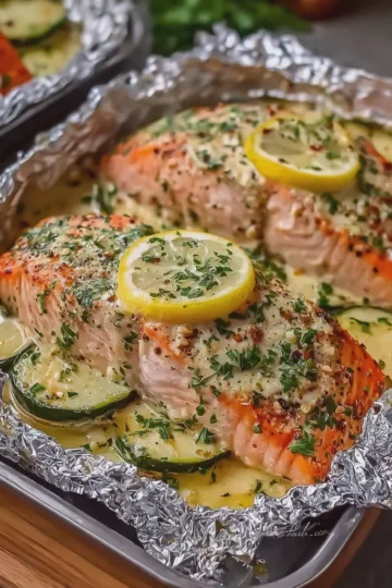 Creamy Garlic and Herb Salmon Foil Packets