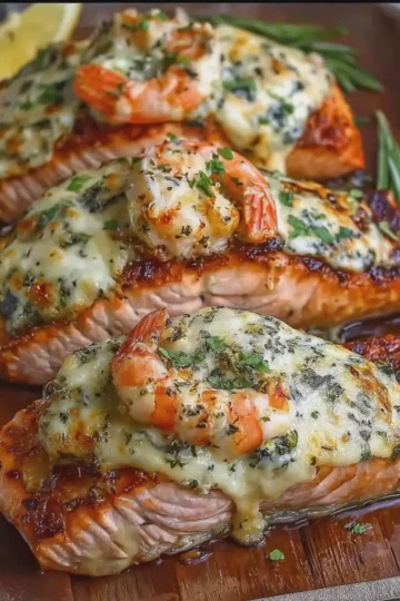 Mozzarella and Shrimp Stuffed Salmon Fillets