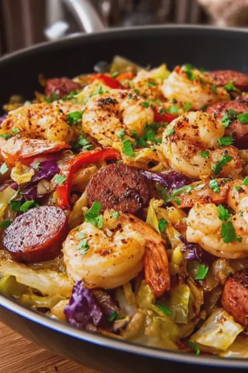 Fried Cabbage with Shrimp and Sausage