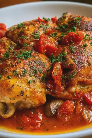 Poulet Marengo, sauce tomate savoureuse