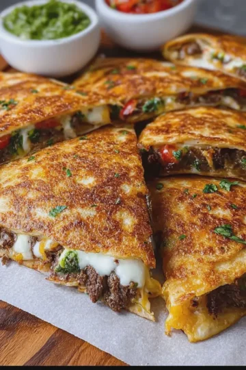 High Protein Crispy Beef and Cheese Quesadillas
