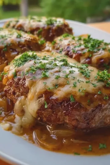French Onion Salisbury Steaks with Melted Cheese