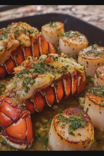 Garlic Butter Lobster Tails and Seared Scallops