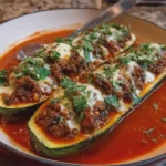 Mexican Beef Stuffed Zucchini in Red Sauce