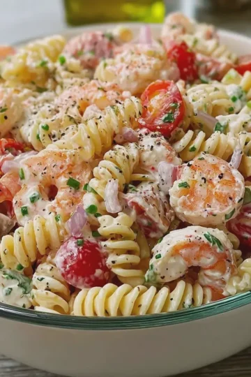 Creamy Shrimp and Seafood Rotini Pasta Salad