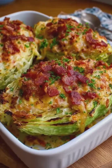Cheesy Roasted Cabbage Boats with Crispy Turkey Bacon
