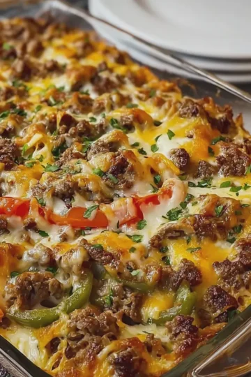 Low Carb Keto Philly Cheesesteak Casserole