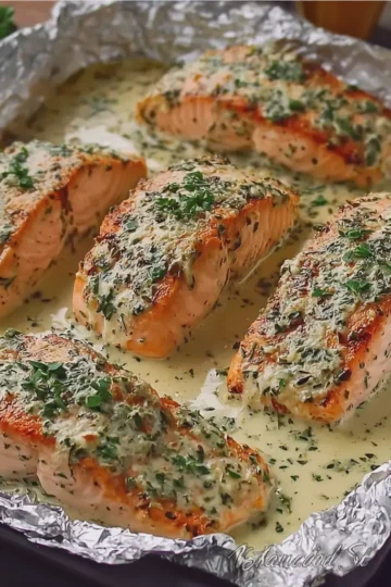 Garlic Herb Cream Seafood Packs with Salmon Steaks