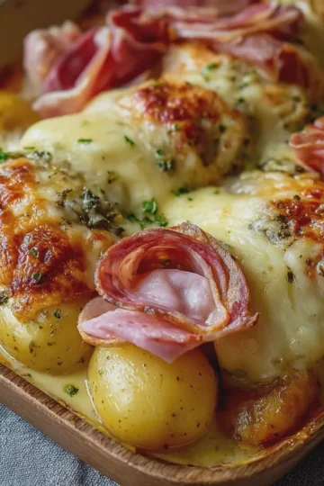 Raclette au four avec pommes de terre et charcuterie