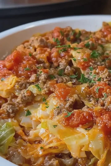 Crockpot Lazy Cabbage Roll Casserole
