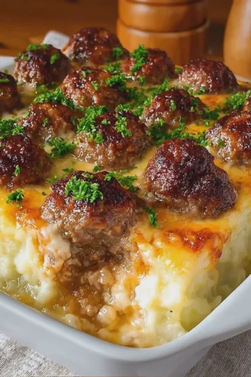 Irresistible Meatball and Mashed Potato Casserole