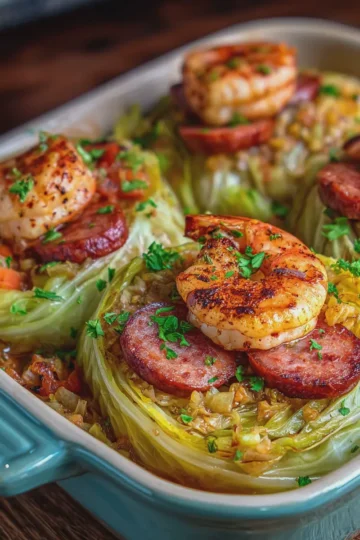 Cajun Shrimp and Smoked Sausage Stuffed Cabbage Bowls