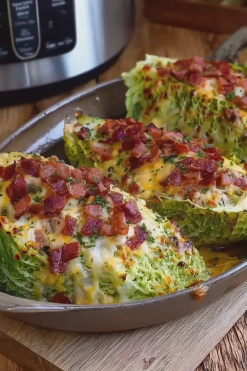 Baked Cabbage Boats with Cheese and Turkey Bacon